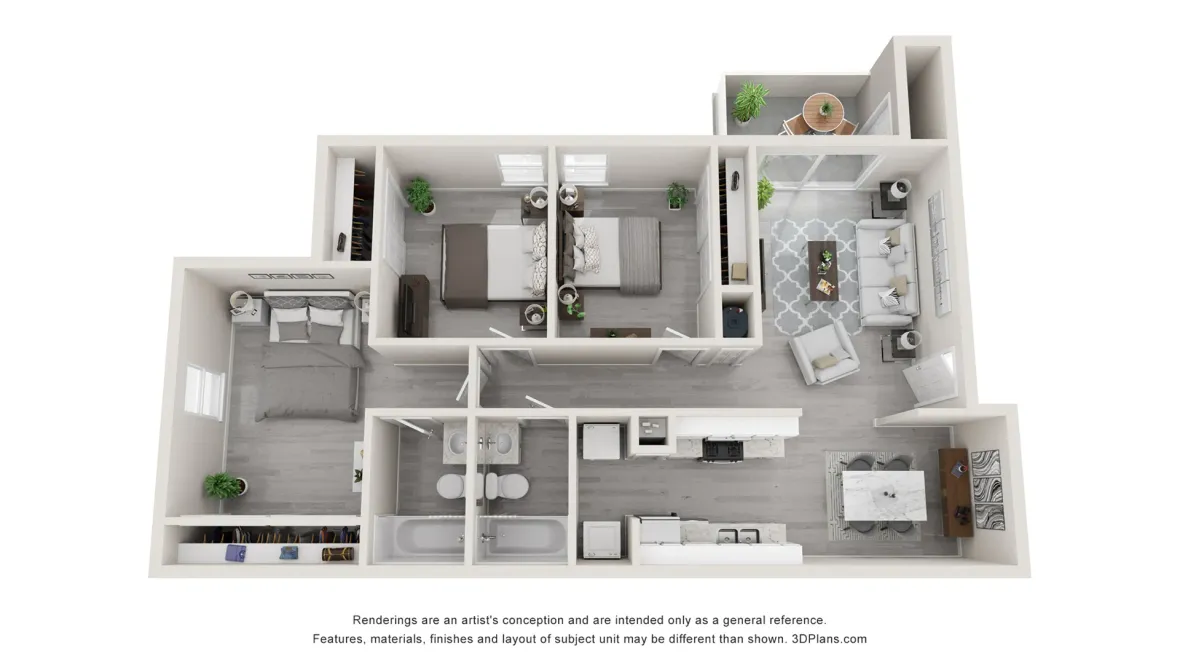a 3D rendering of the Lanier floor plan