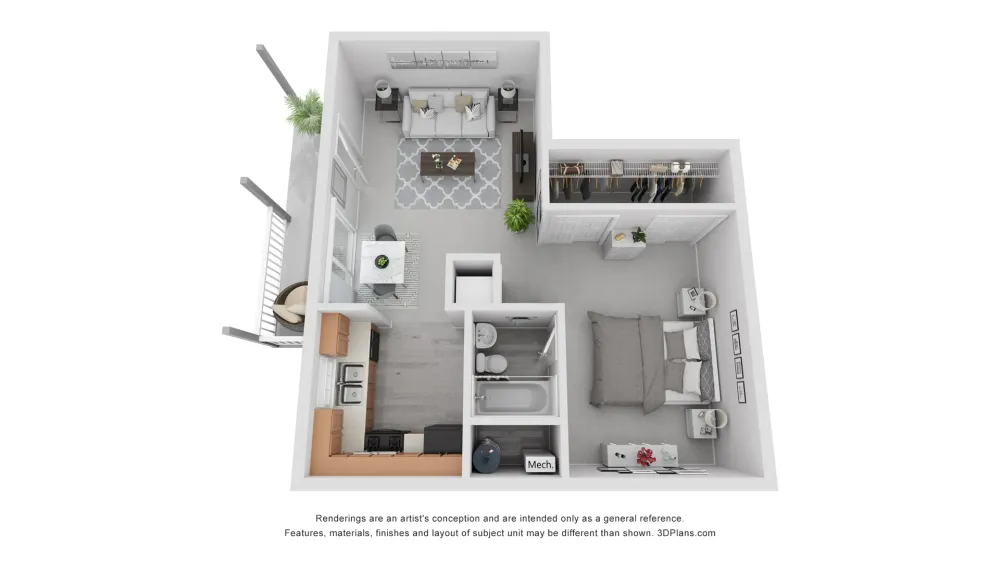 A photo of our studio floor plan, The Barrett.