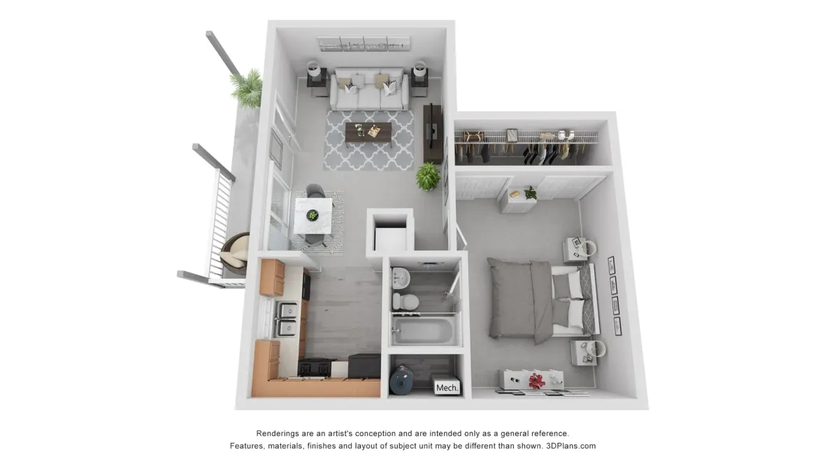 A photo of our 1x1 floor plan, The Barrett.