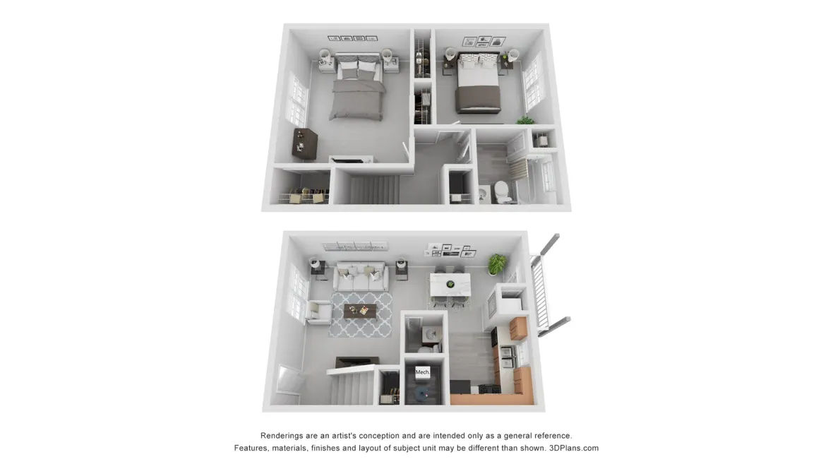 A photo of our 2x1 floor plan, The Roswell.