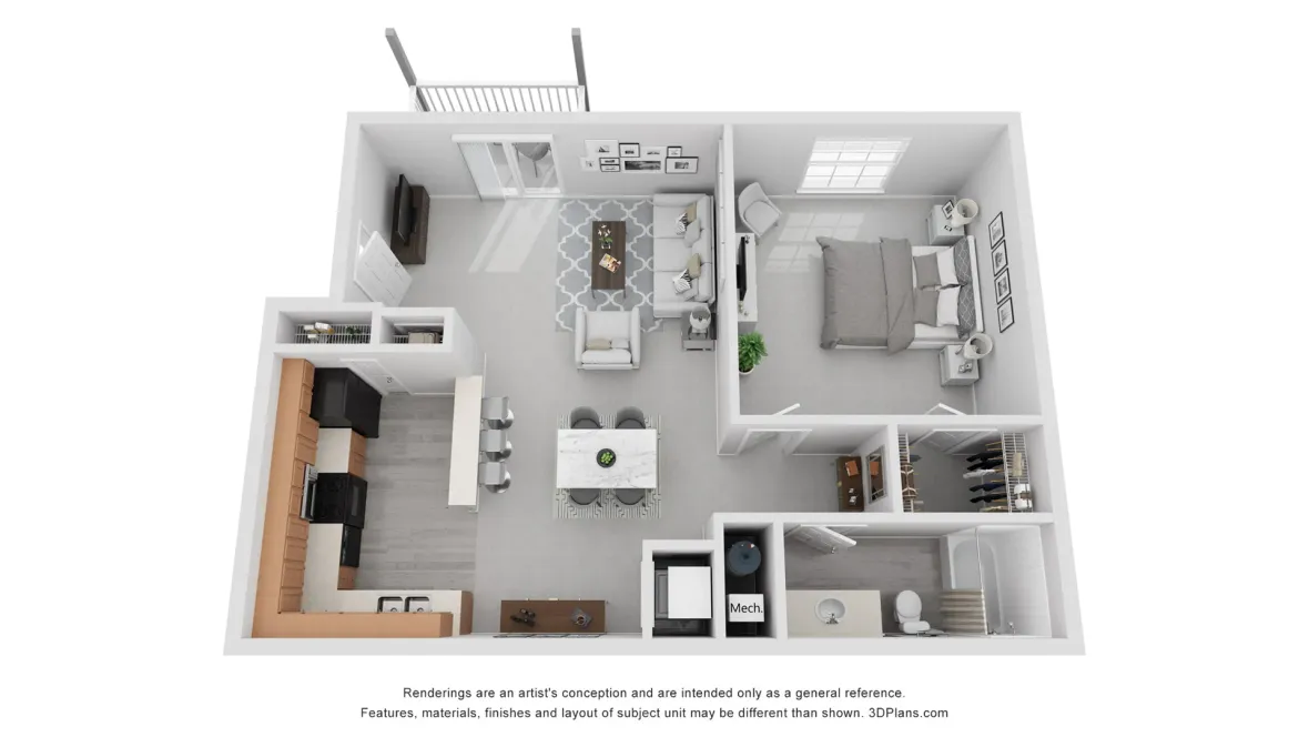A photo of our 1x1 floor plan, The Weston.