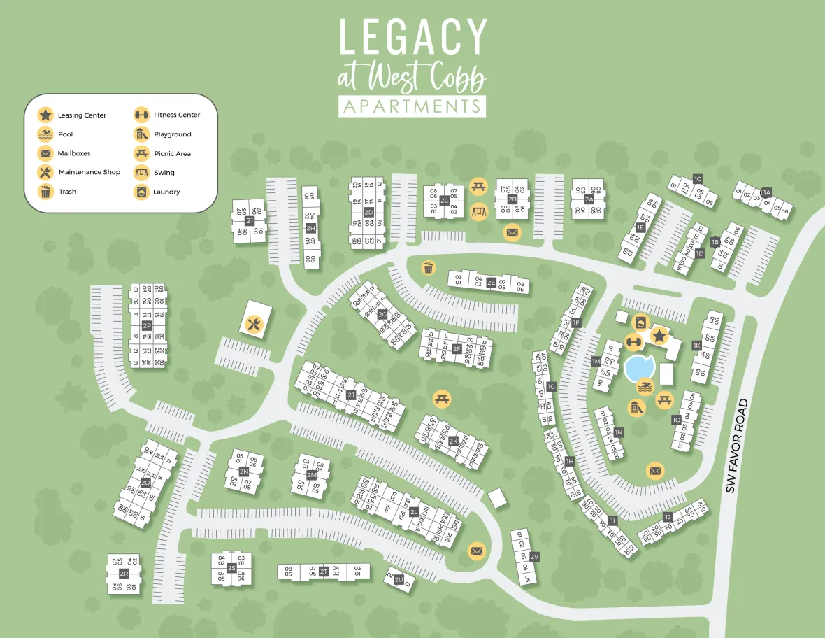 A property map of Legacy at West Cobb showing the layout of the community.