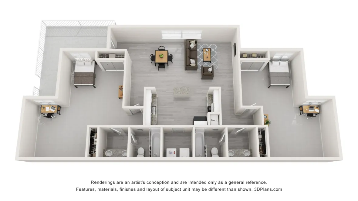 The Dublin floorplan, two bed two bath. 