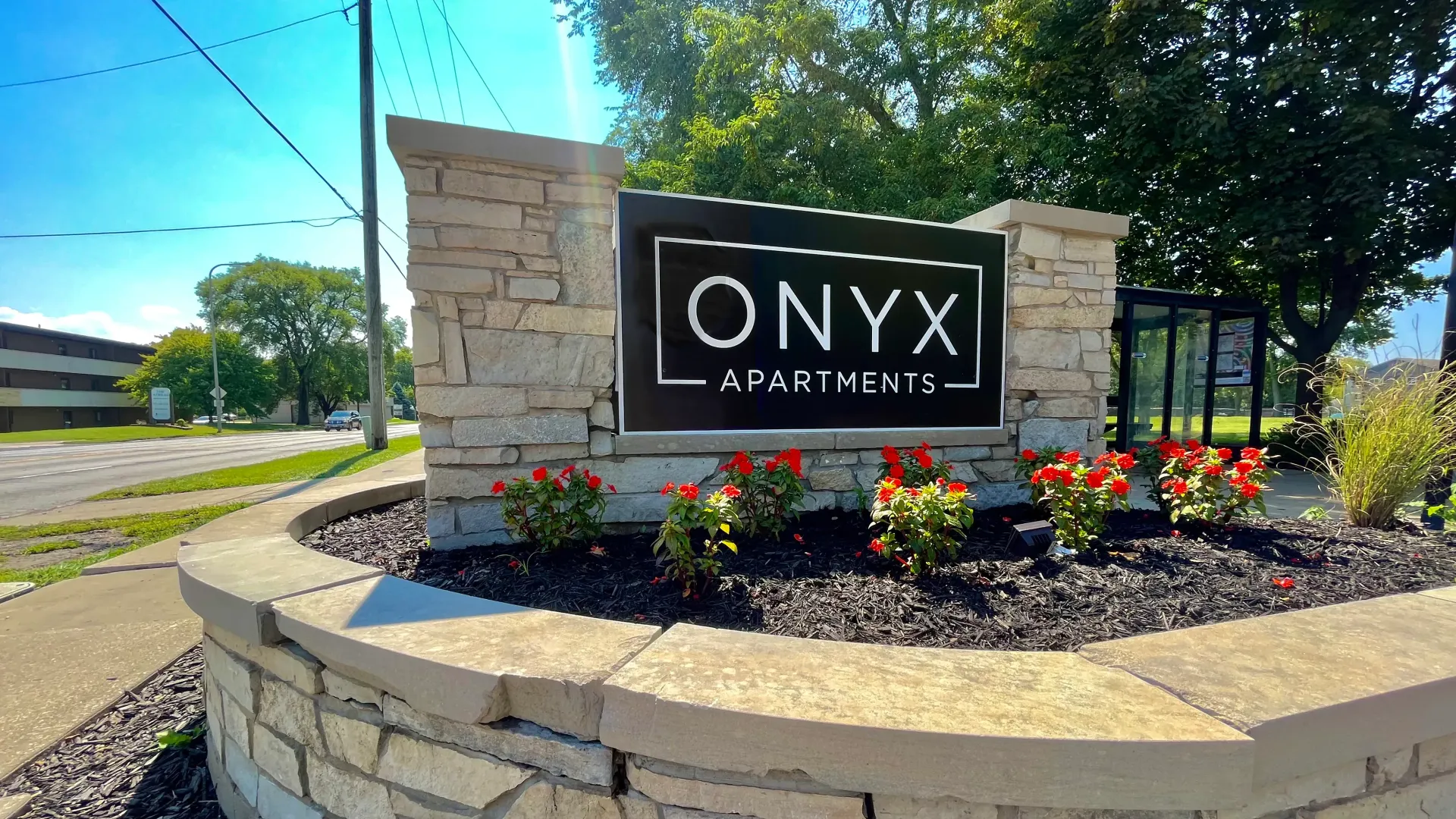 A front entrance with sign for ONYX
