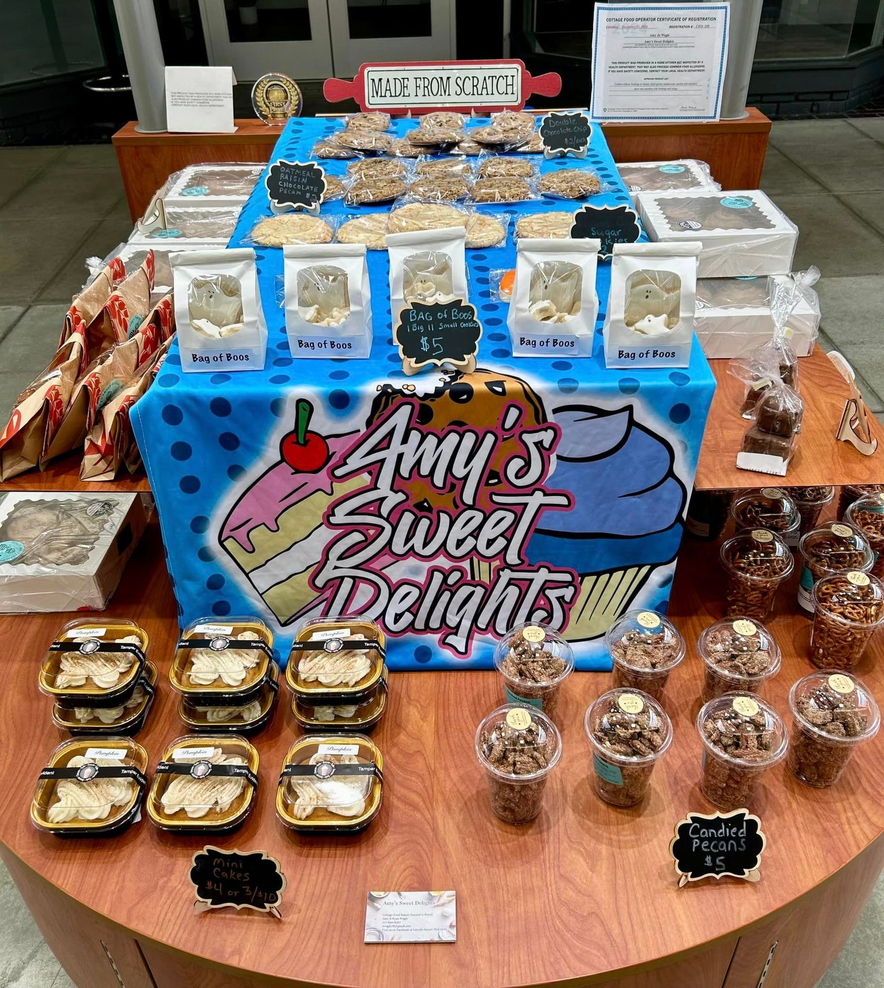 A photo of a display of sweet treats by Amy's Sweet Delights.