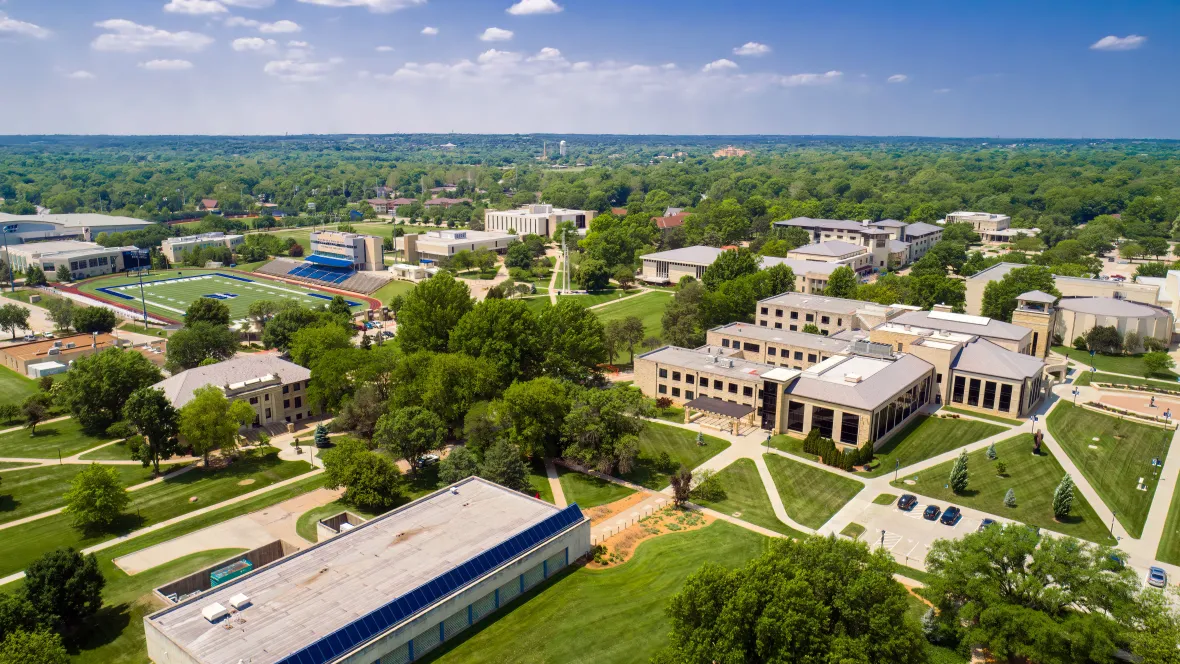 An aerial vista reveals Washburn University campus