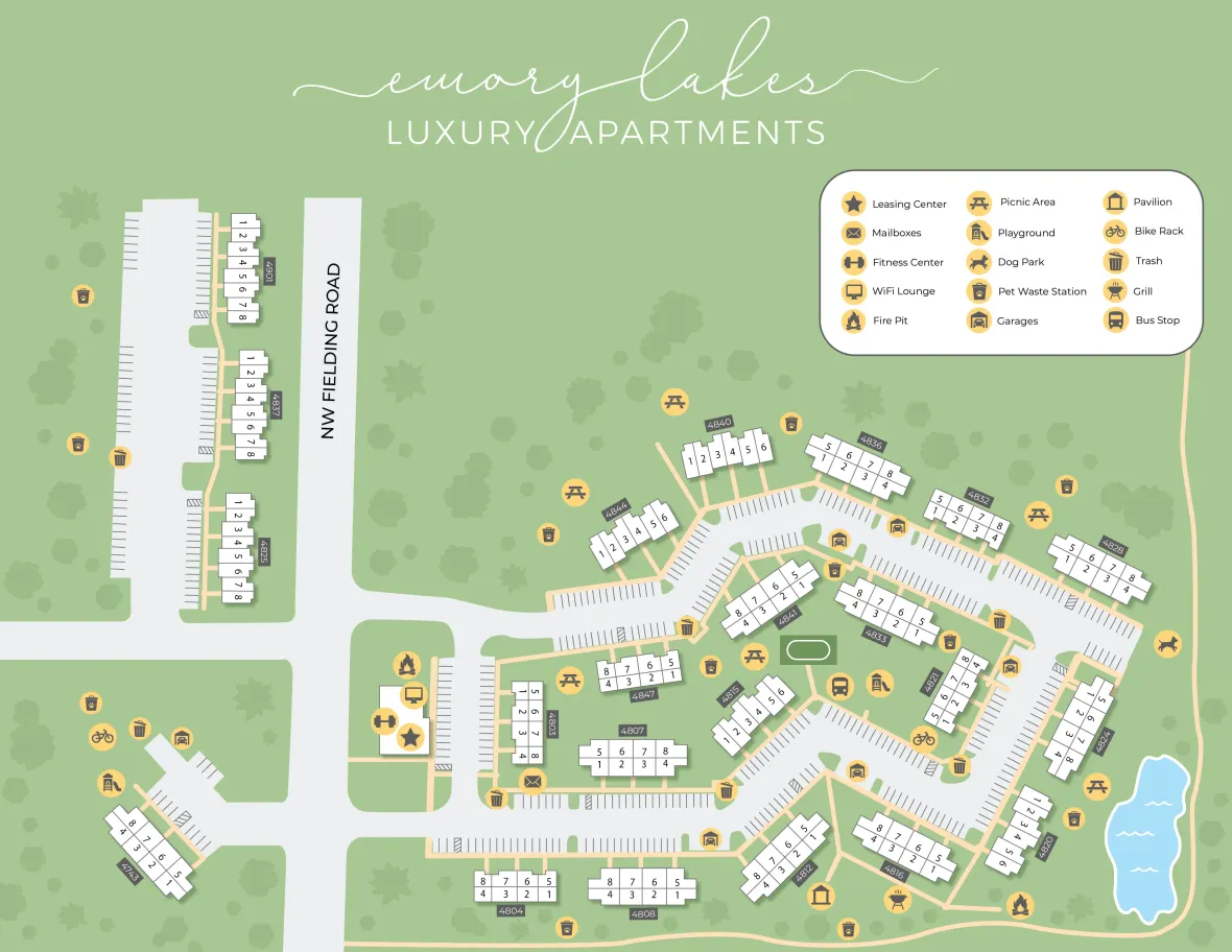 A map rendering of Emory Lakes apartment community