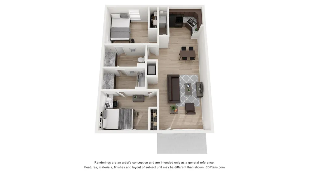 A photo of our 2x2 floor plan, The Cypress.