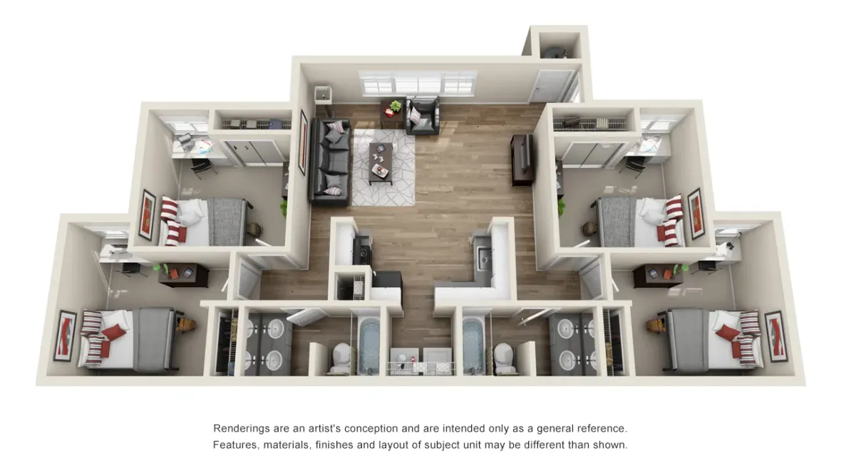 A photo of our 4x2 floor plan, The Bayou.