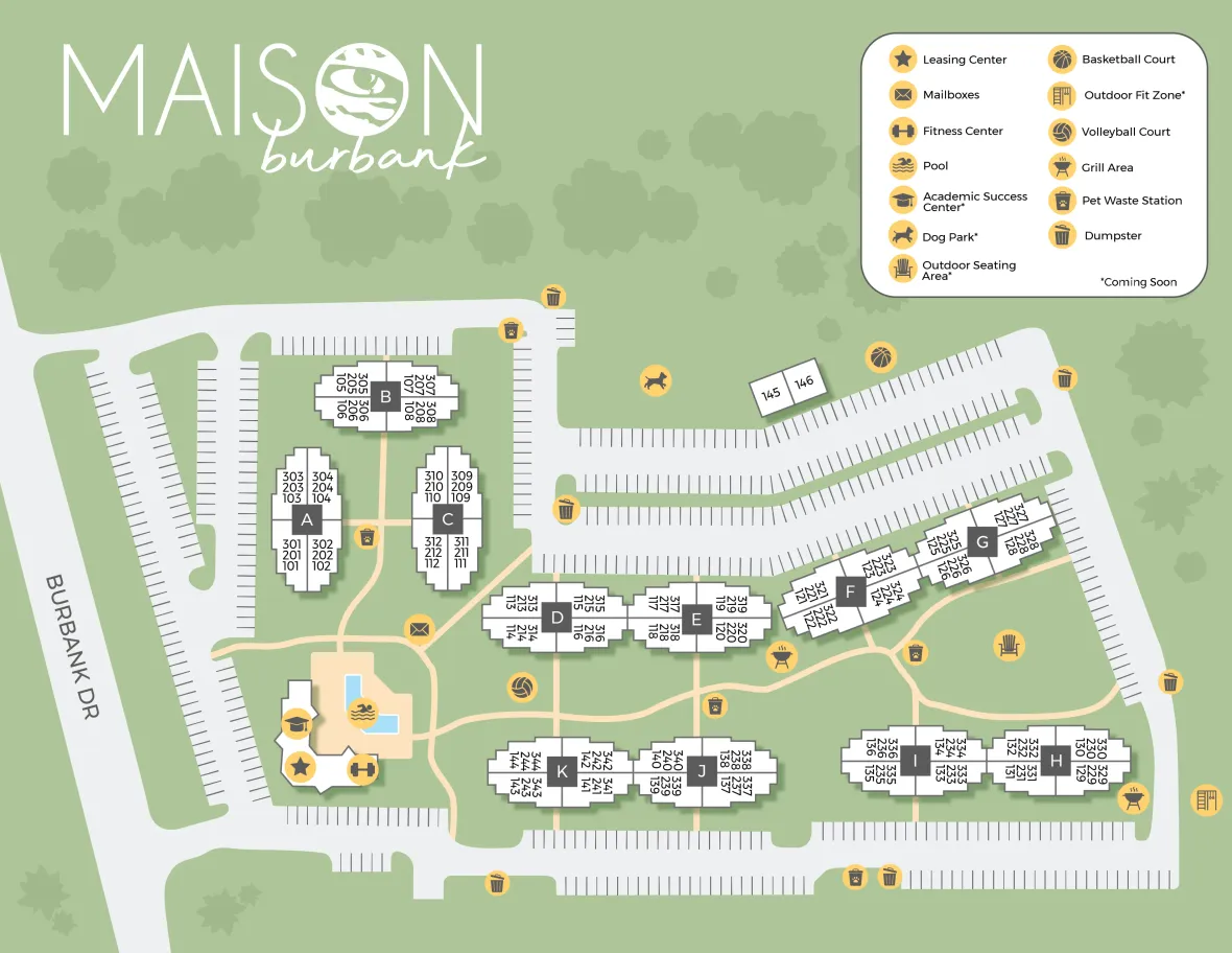 A property map of Maison Burbank showing the layout of the community.