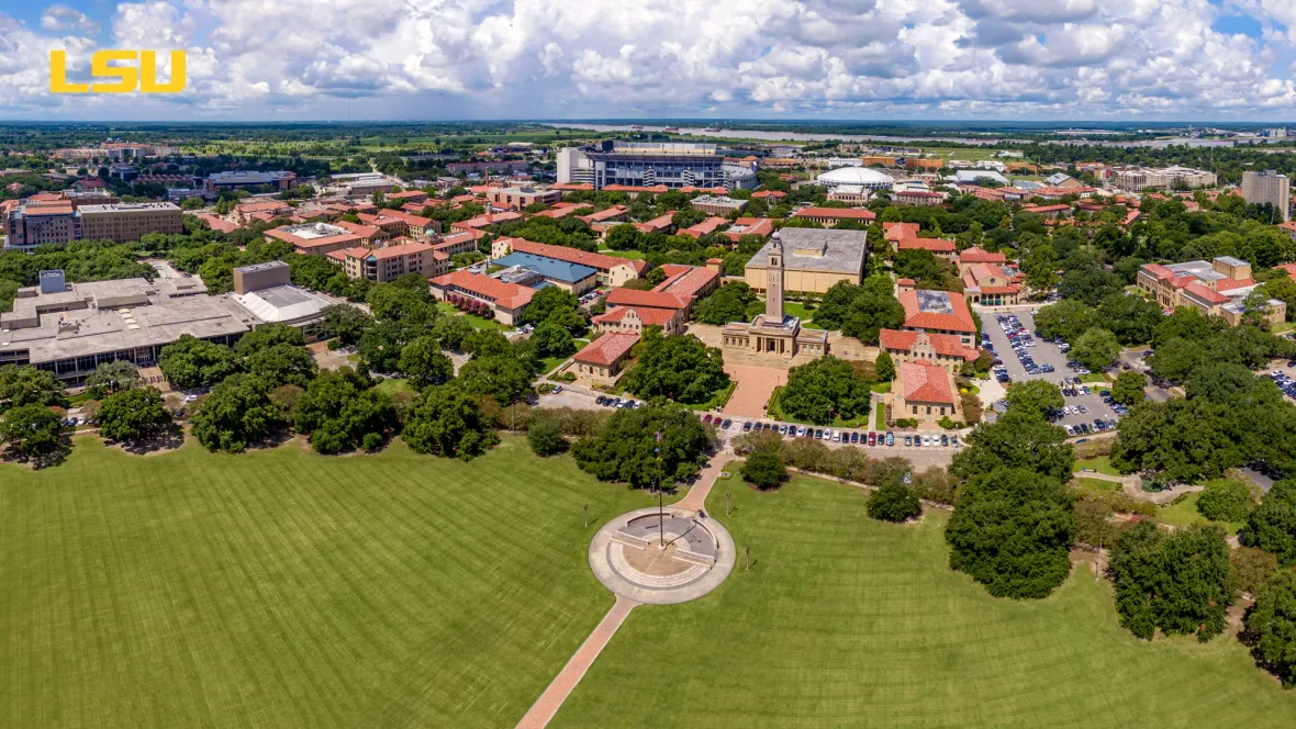 An aerial view of the LSU campus.