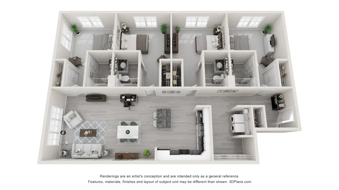 A photo of our 4x4 floor plan, The Notch.