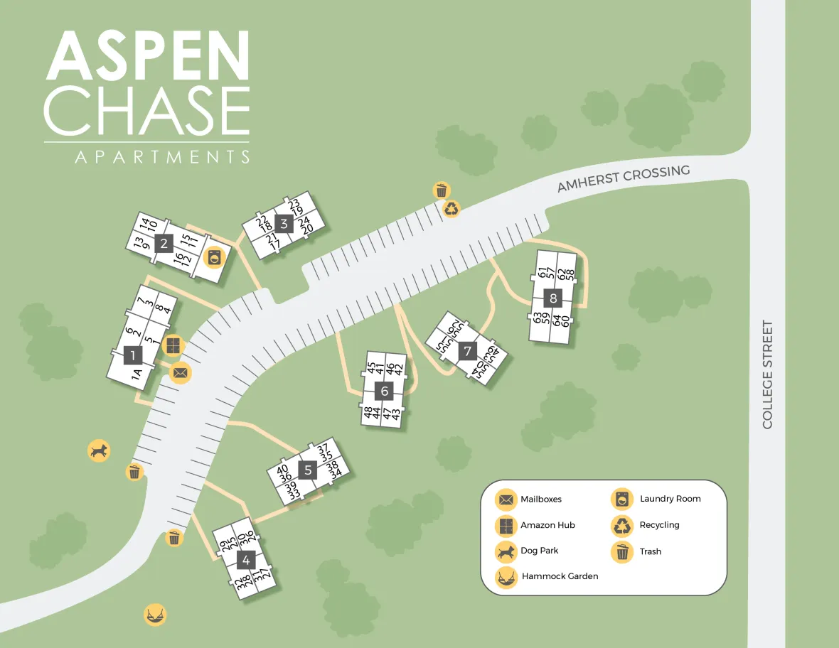 A property map of Aspen Chase showing the layout of the community.