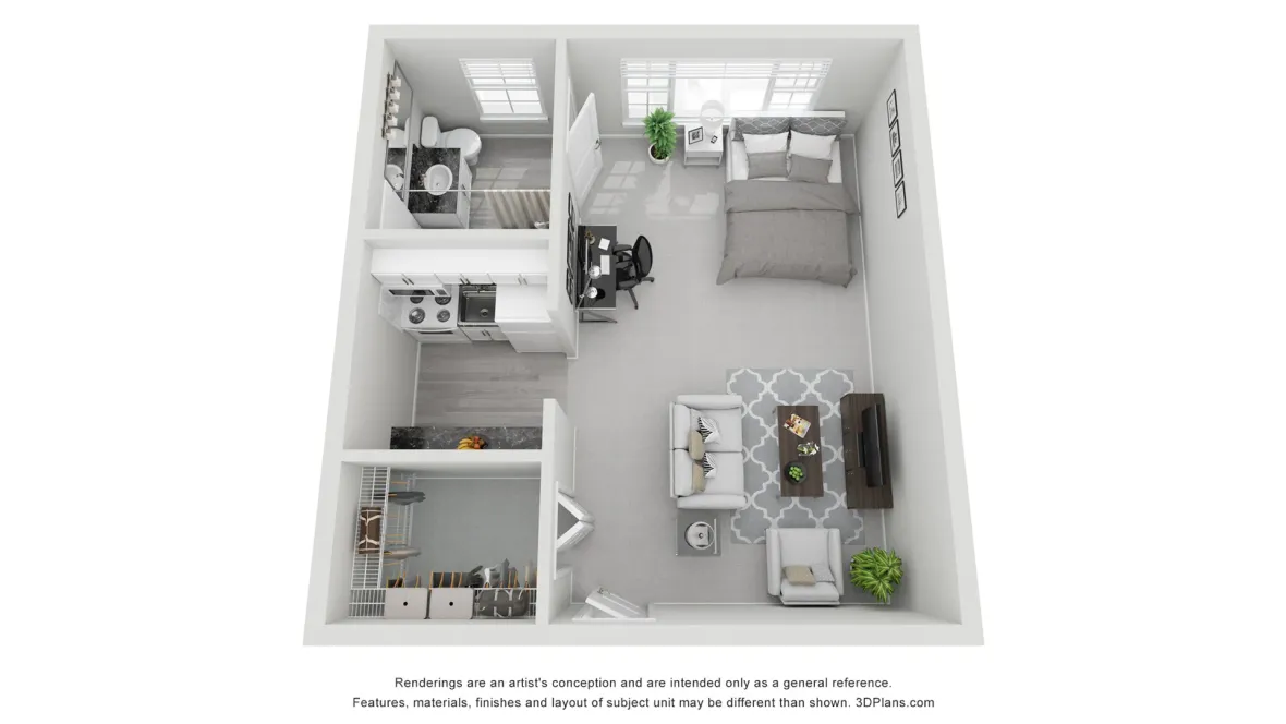 A photo of our studio floor plan, The Classic.