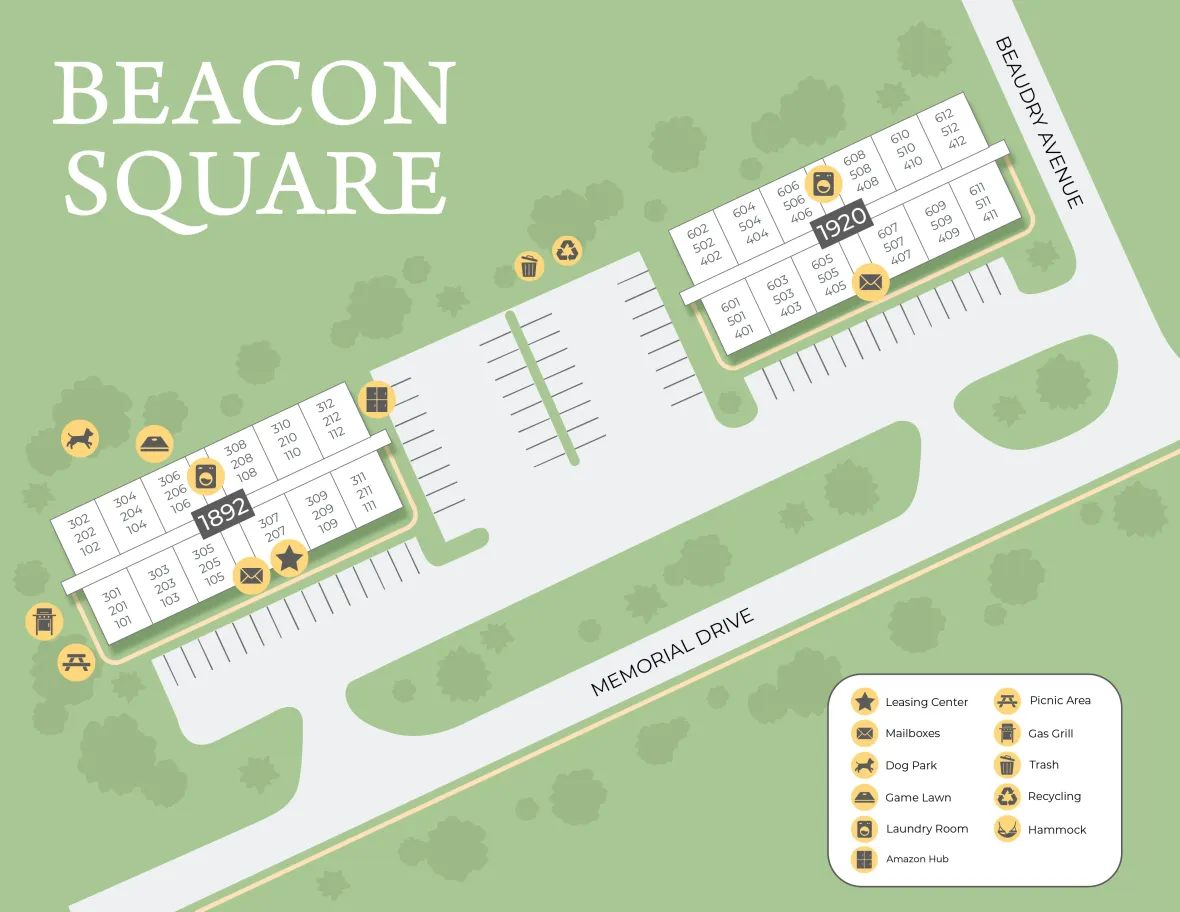 A property map of Beacon Square showing the layout of the community.