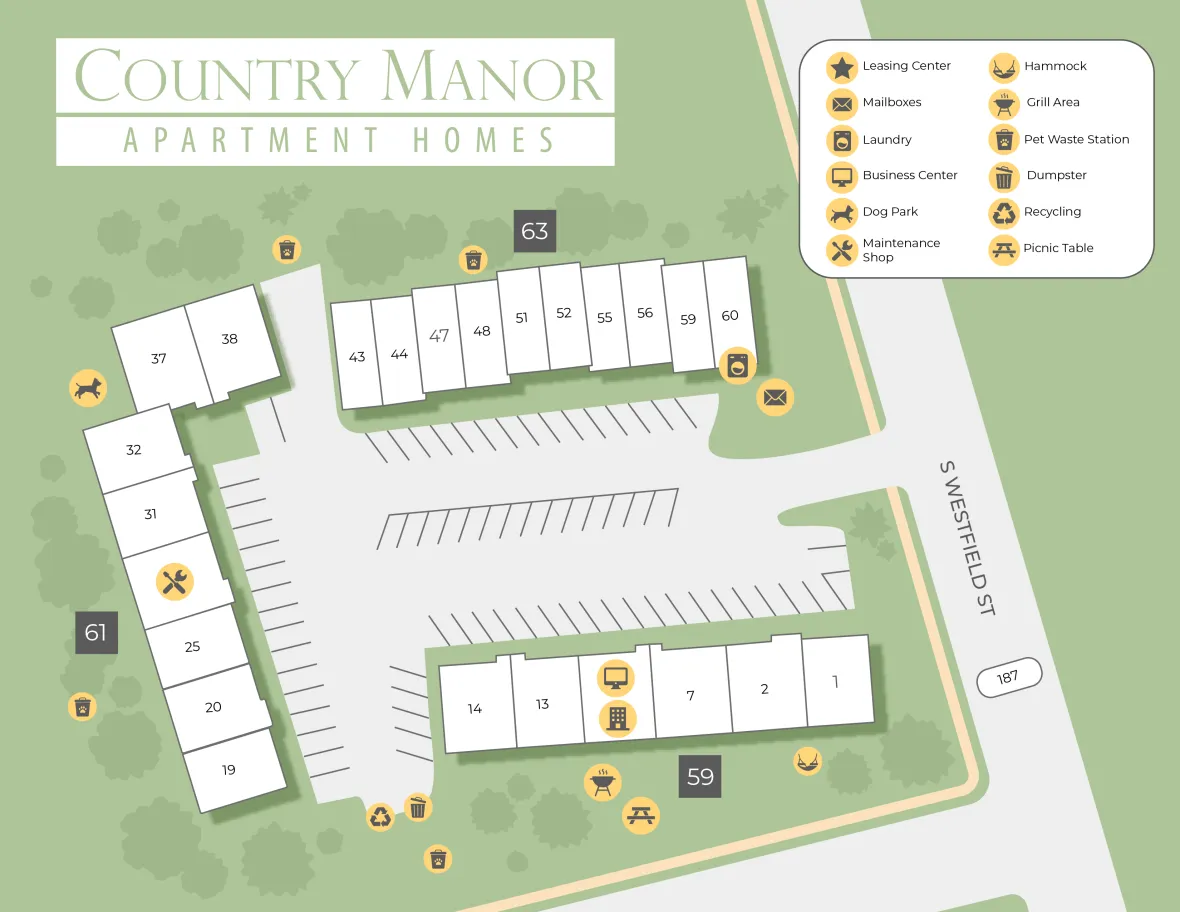 A property map of Country Manor showing the layout of the community.