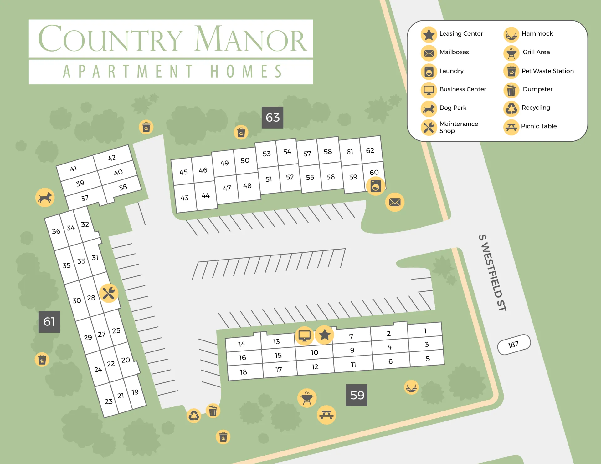 A property map of Country Manor showing the layout of the community.