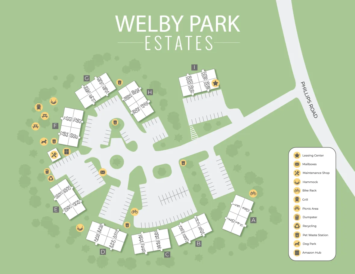 A 2D rendering of the Welby Park community in New Bedford, Massachusetts. 
