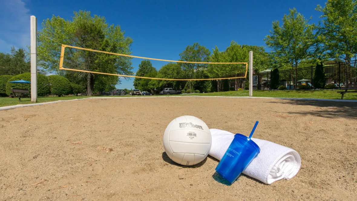 A sandy outdoor volleyball court ready for action.