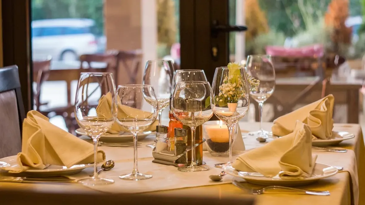 A table set with a meal in a restaurant