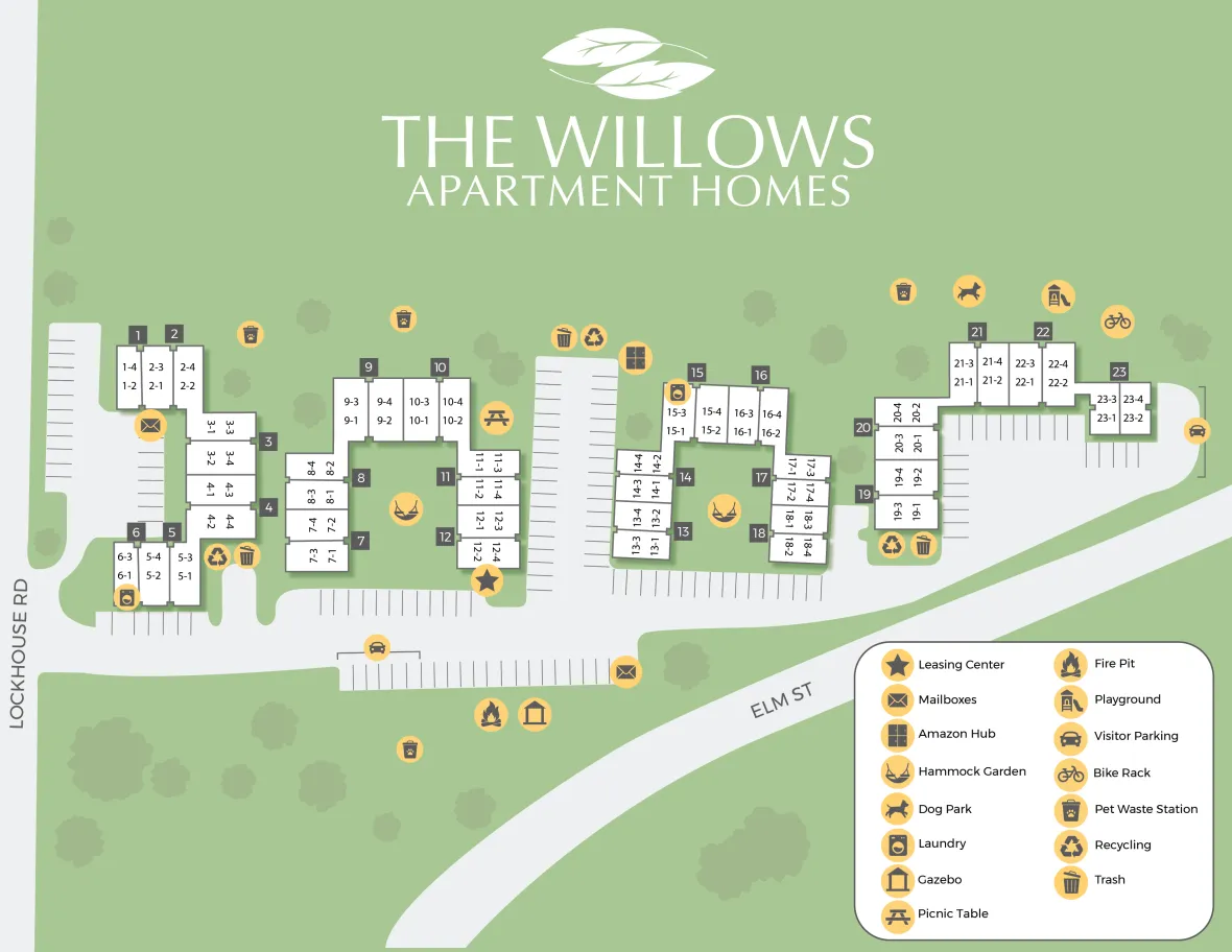 A map rendering of The Willows apartment community
