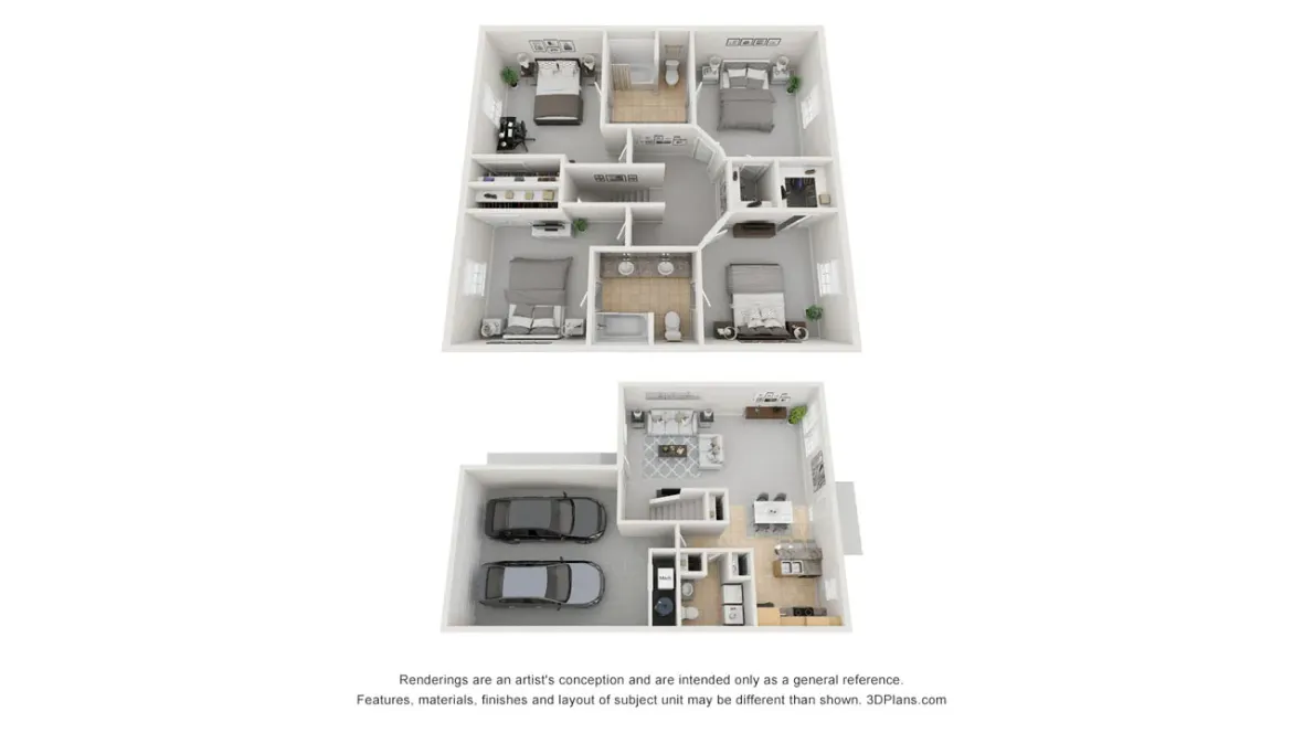 A photo of our 4x2.5 floor plan, The CoMo.