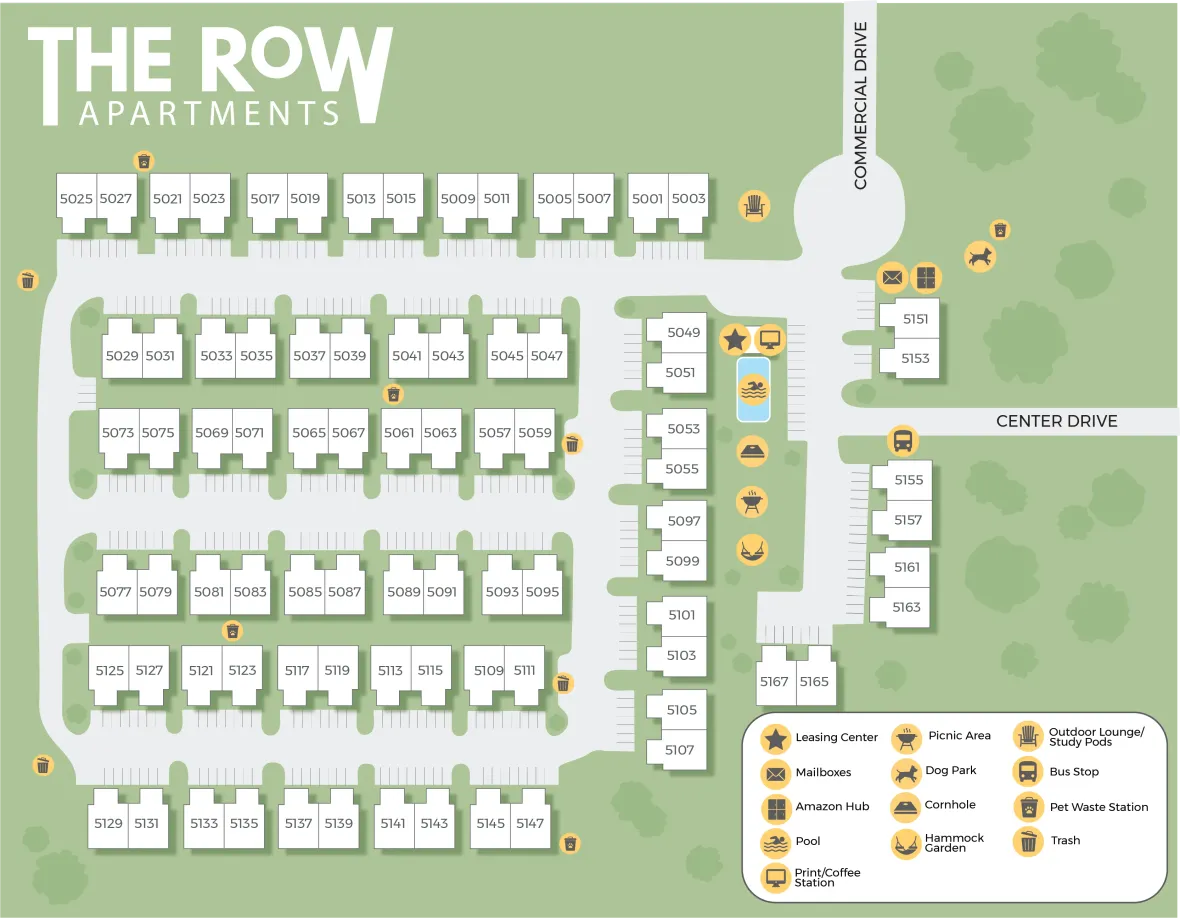 A property map of The Row showing the layout of the community.
