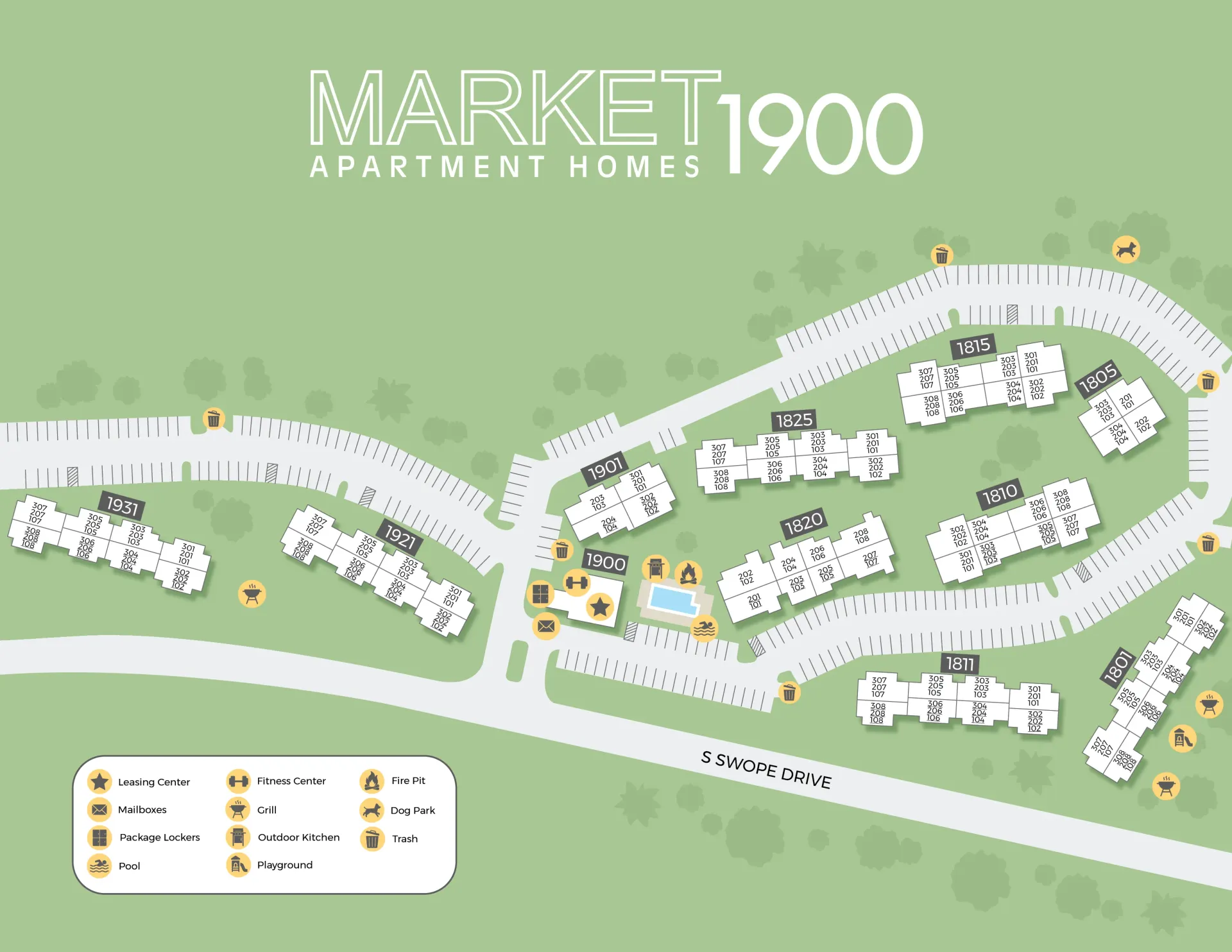 A map rendering of Market 1900 Apartments.