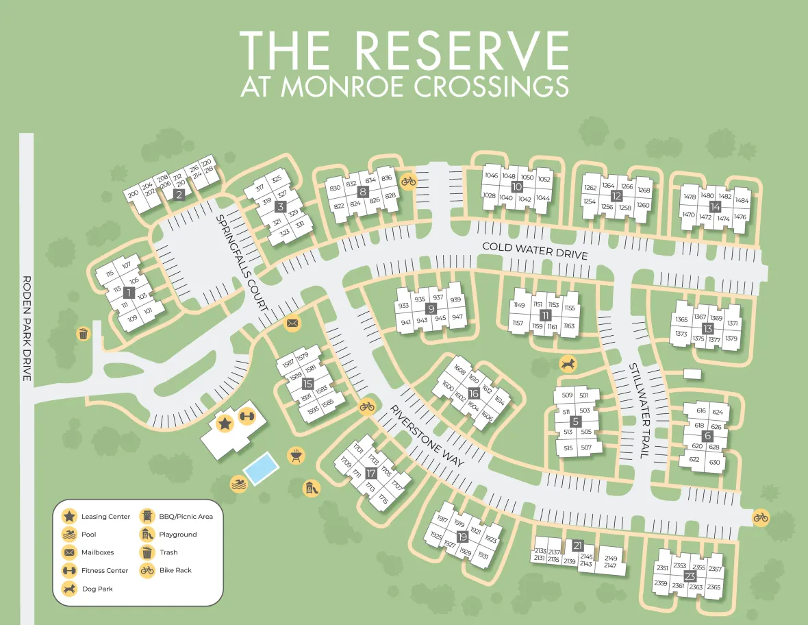A map rendering of The Reserve at Monroe Apartment community