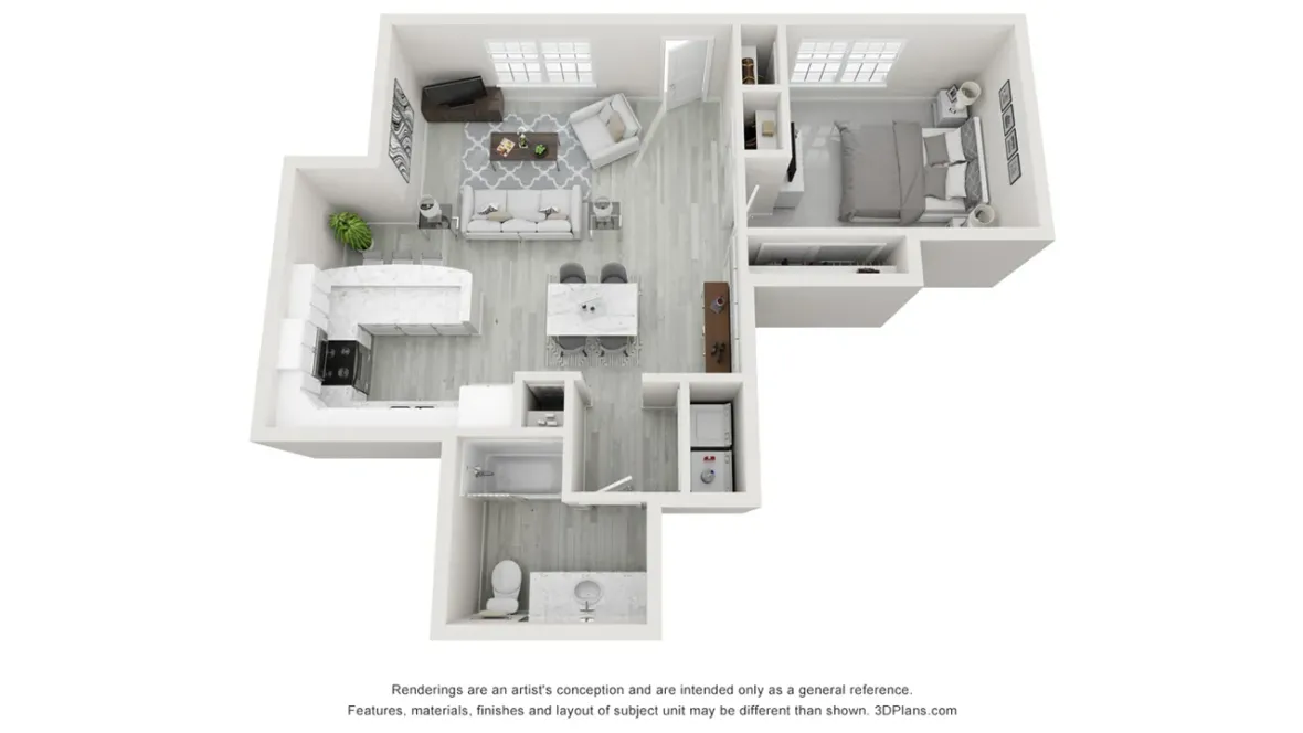 A photo of our 1x1 floor plan, The Atlantic.