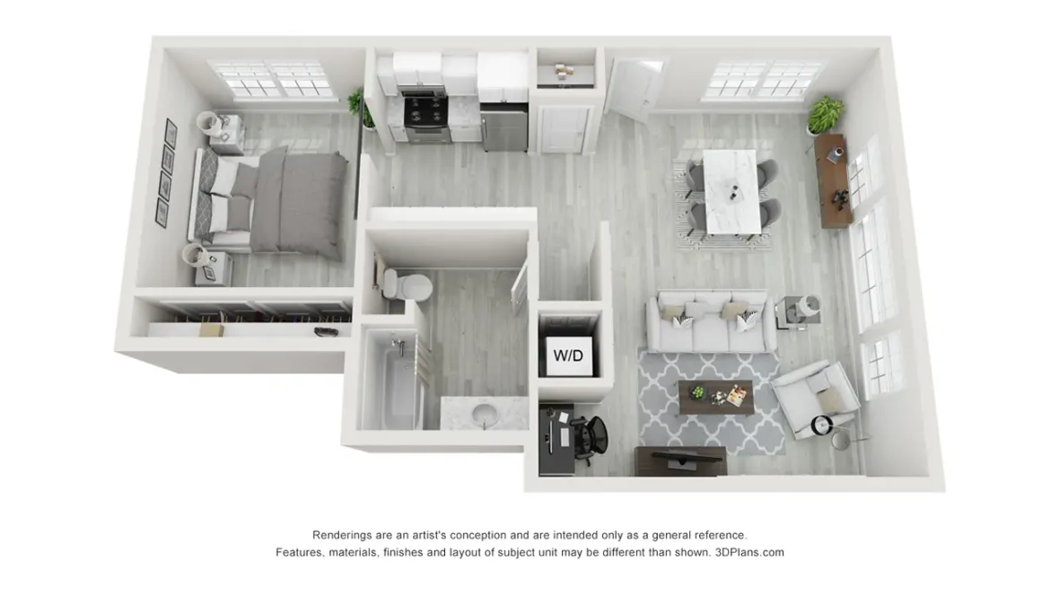 A photo of our 1x1 floor plan, The Pacific.