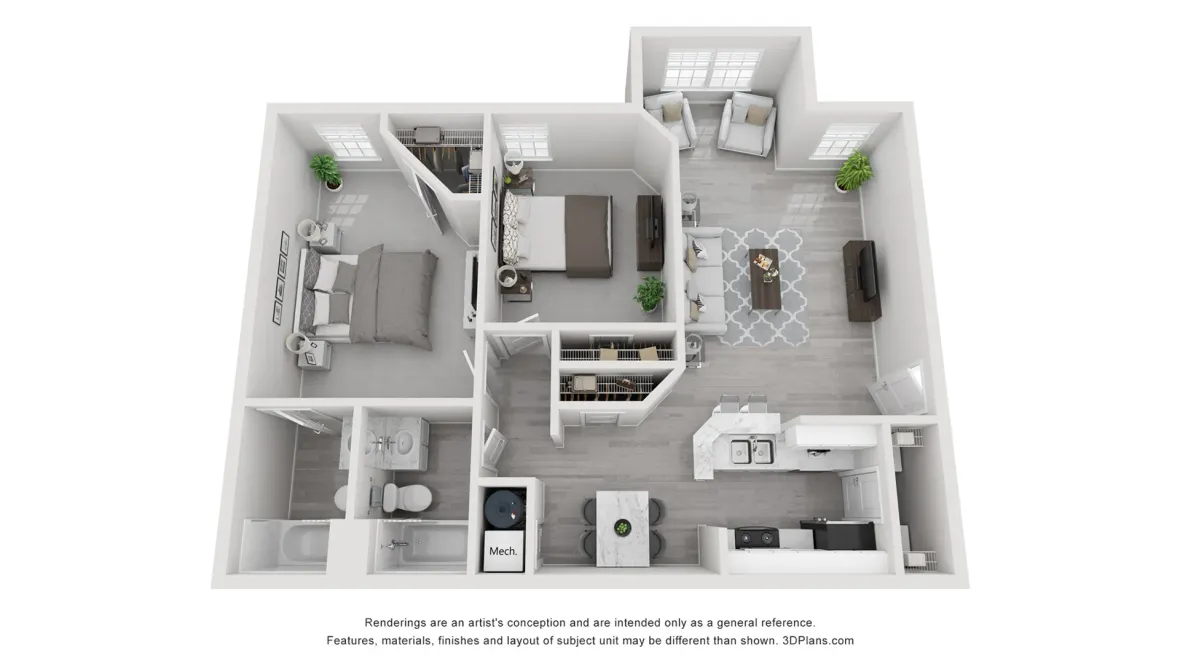 A photo of our 2x2 floor plan, The Evergreen.