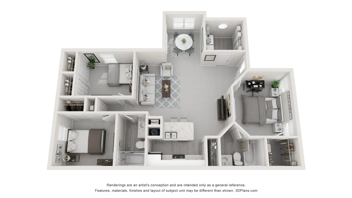 A 3D rendering of our Saluda floor plan