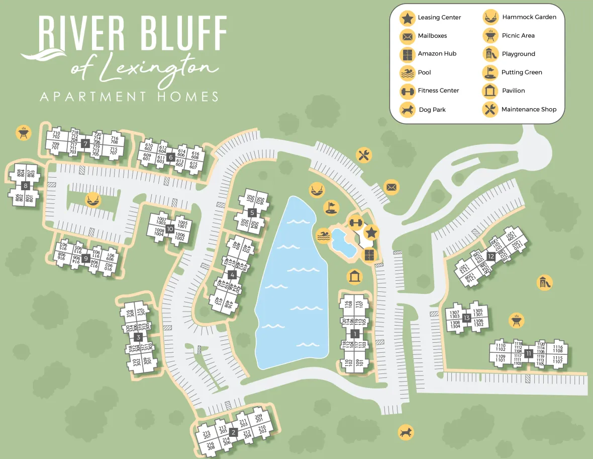 A map rendering of River Bluff of Lexington apartment community in Lexington South Carolina